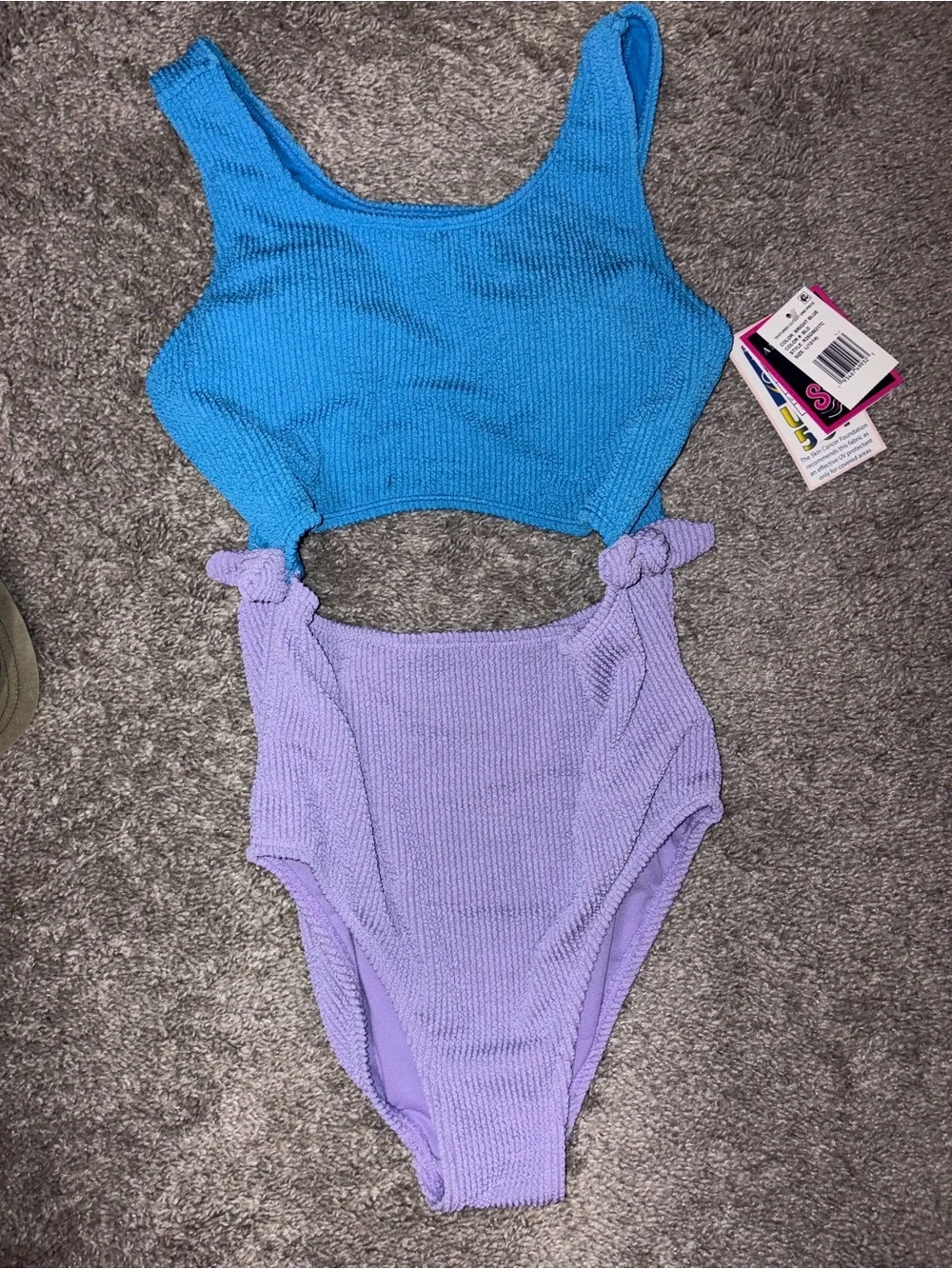 NWT Andy & Evan Girls Textured Cutout Swimsuit Size L 12/14 Blue Purple